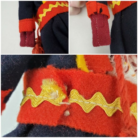 Vintage Handmade Composition 12" Doll Ethnic Woman Blue Red Dress Bonnet Cloth - Picture 6 of 10